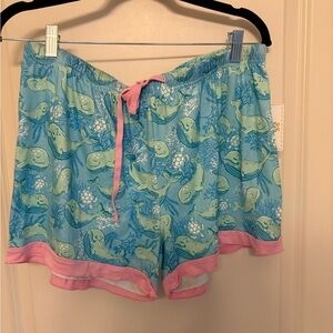 Blue and Pink Whale Print Women's Pajama Shorts